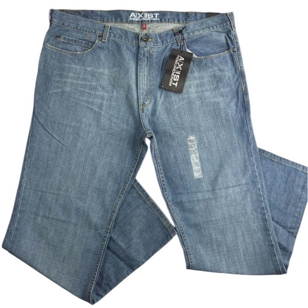 Axist Men's Light Blue Faded Whisker Relaxed Straight Leg Jeans 40/30